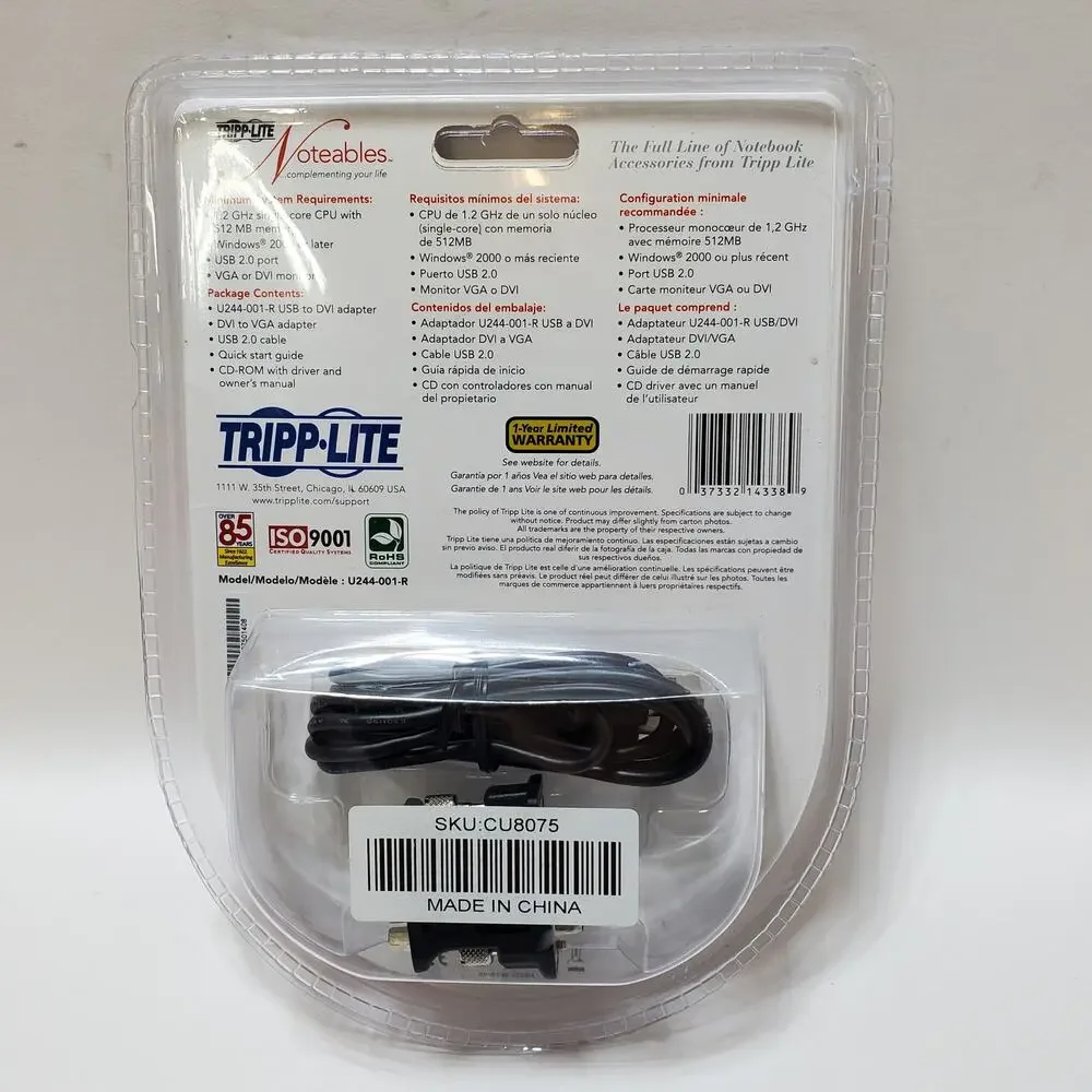 Tripp-Lite Adapter Notables USB to DVI/VGA 512 MB Memory New